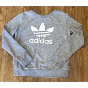 Adidas Trefoil‎ Sweatshirt Womens XS Light Gray Crewneck Logo Pullover